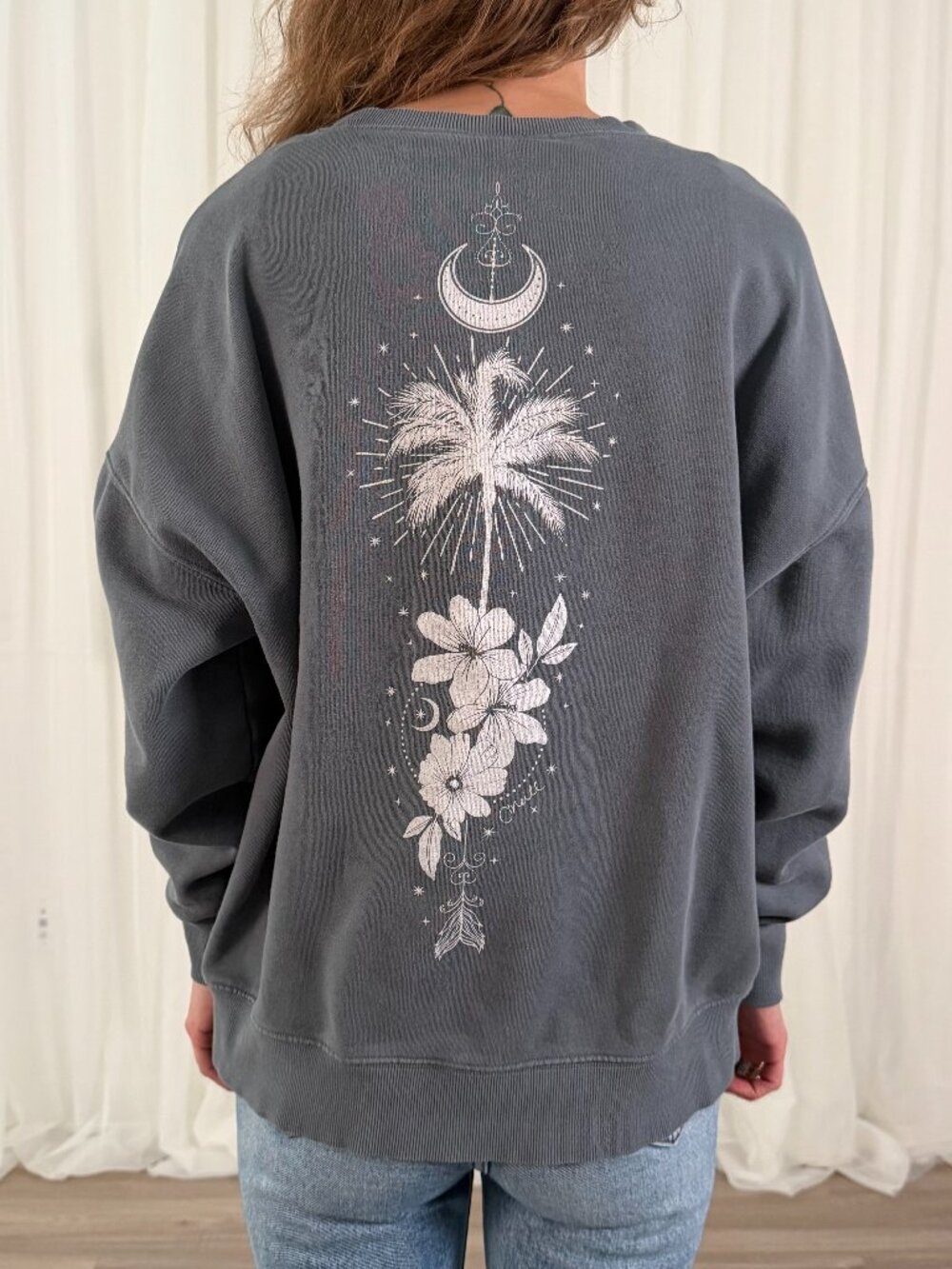 O'Neill Blue Gray Celestial Floral Graphic Sweatshirt Size Small